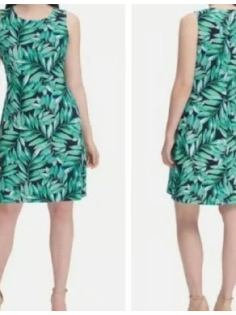 Tommy Hilfiger Size 10 Navy Dress Teal Green Leaf Sleeveless Tropical Mini Shift